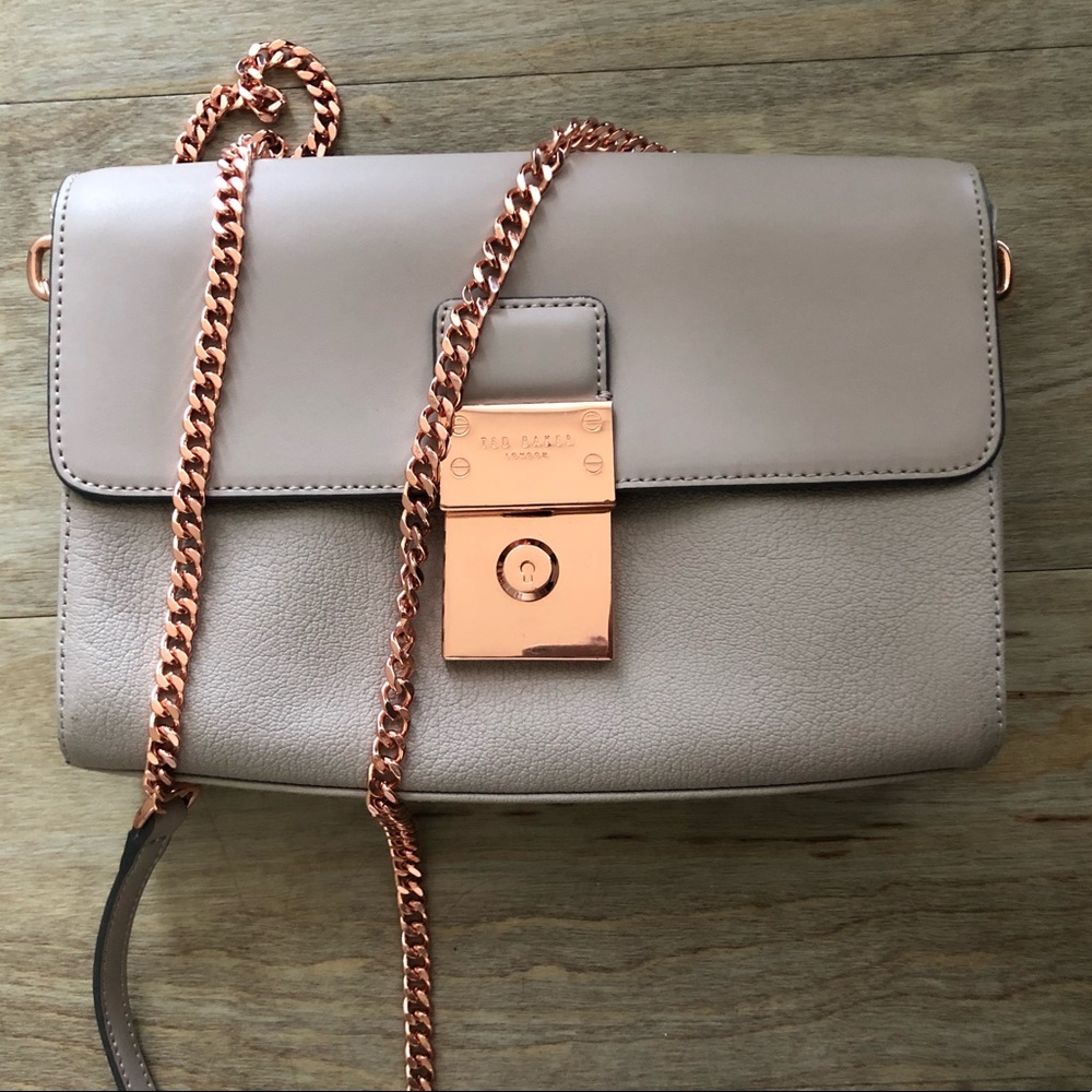 Ted Baker pebble gray and rose gold cross body bag